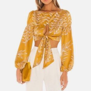 Camila Coelho Mustard Leaf Print Blouse